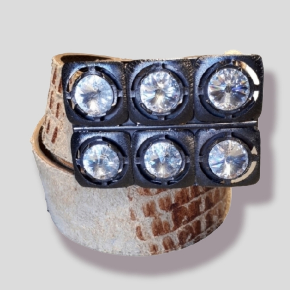 Beige crystal leather belt